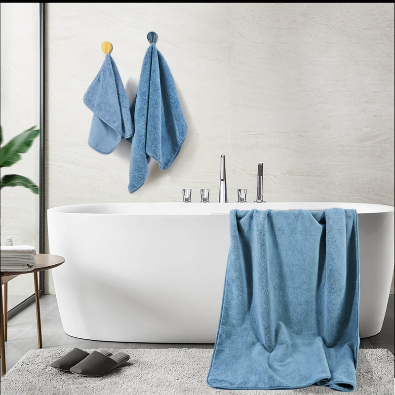 POLYTE Oversize, 60 x 30 in., Quick Dry Lint Free Microfiber Bath Towel Set, 6 Piece (Blue) - Image 3